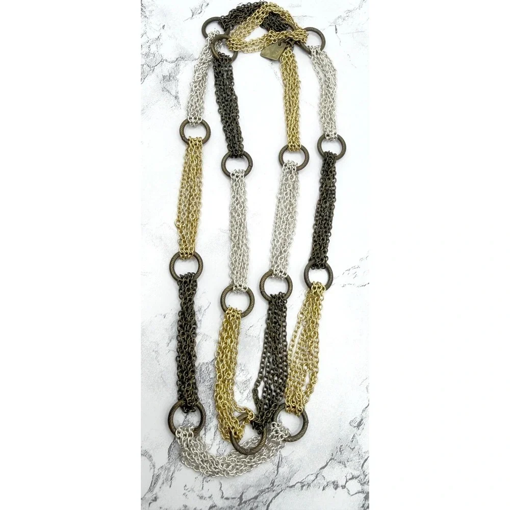 Pierre Lang Multi‎ Strand Chain Necklace Mixed Metal Toggle 36